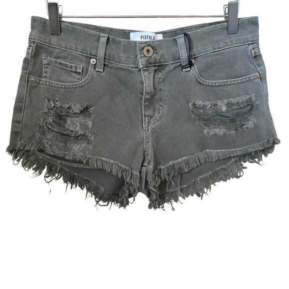 NWT Pistola Gigi Denim Shorts 26 Distressed Washed Green-Gray Cutoffs - Picture 1 of 14